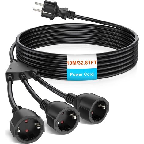 Rallonge d'extérieur avec contact de protection - Avec prise multiple - Câble en plastique CA Schuko avec 3 prises - Pour la maison, le bureau, l'extérieur - 3 x 1,5 mm² - Jusqu'à 250 V/13 A (1/5)