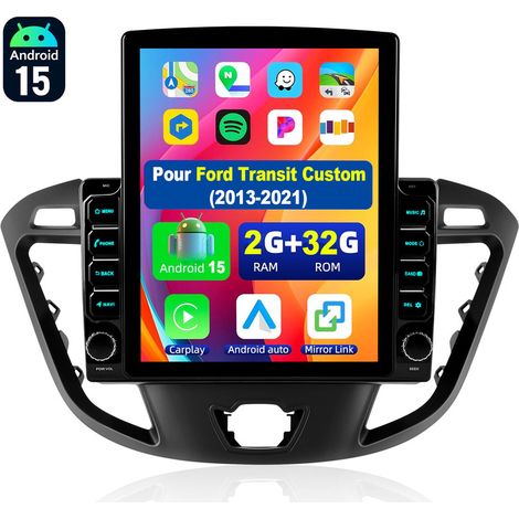Autoradio Android 15 de 9,7 pouces avec CarPlay pour Ford Transit Custom 2013-2021, navigation GPS et RDS - 2+32G