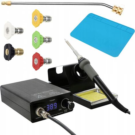 Estación de soldadura Rosfix para puntas T12 Rosfix Naranja Akbash OLED T12OAO + Lanza 1/4"" 34cm acodada 30° + Juego de 5 boquillas con conectores rápidos + Tapete 20x30
