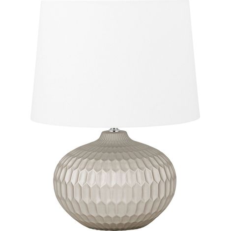Lampe de Table à Poser Déco avec Pied Rond et Doré et Abat-jour Classique en Tissu Blanc E27 Max 40W Éclairage Chic pour Salon Classique Beliani (1/5)