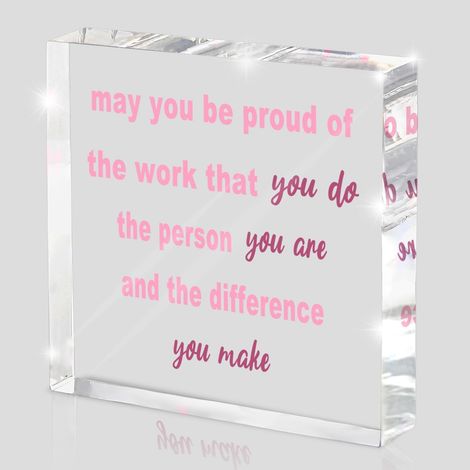 Cadeaux de remerciement pour collègues femmes - Décoration de bureau en acrylique rose de 10 cm avec citation inspirante - Décoration de bureau (1/5)