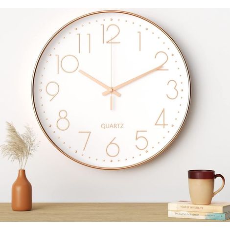 Orologio da parete moderno silenzioso, 30 cm (12 pollici) (bianco con caratteri dorati) (1/5)