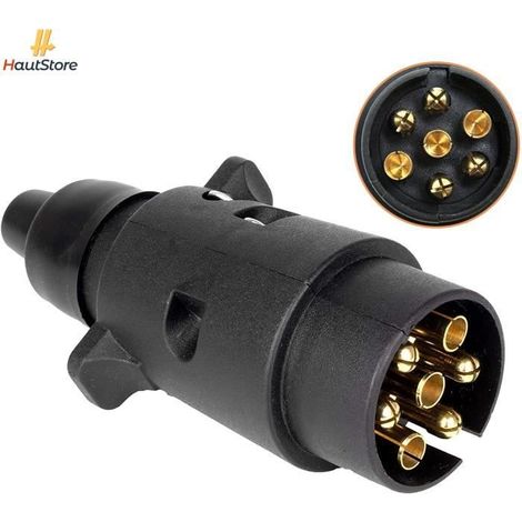 HautStore Prise Remorque 7 Broches Fiche Attelage 7 Pin Mâle pour Remorques Voiture, Caravane, Porte-vélo (1/4)