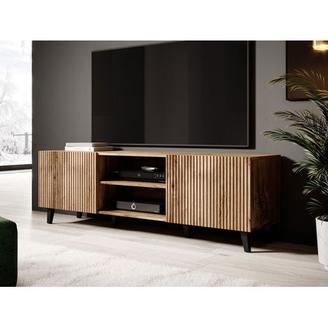 Bestmobilier – Meuble TV contemporain effet bois – 2 portes – 2 niches – Dimensions 150x40x52 cm – Résistant à l'humidité et aux rayures (1/5)