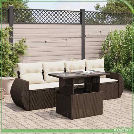 Salon de jardin - 3326564 - Résine tressée marron - Rangement étanche intégré - Table réglable (1/5)