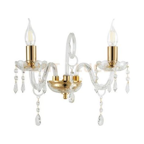 MARIA TERESA APPLIQUE MT/2 L6 PASTORSLE 2 LUCI CRISTALLO E ORO ATTACCO E14 L.32CM
