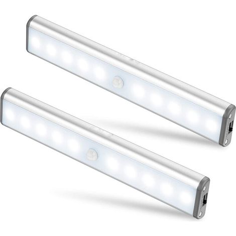 Lot de 2 Lampes LED 10 LED,Sans Fil USB Rechargeable,Aimantées,avec Détecteur de Mouvement et 2 Modes d'Éclairage,Portables – Idéales pour Placard,Veilleuse Enfant,Lumière de Secours et Éclairage d'Ap (1/5)