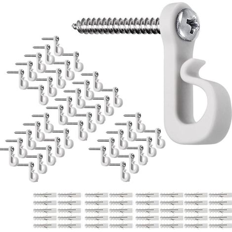 Ganchos para guirnaldas de luces navideñas con tornillos, ganchos de plástico, clips para colgar guirnaldas de luces, 45 piezas, color blanco. (1/5)