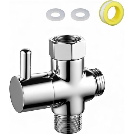Robinet WC 3 Voies, 1/2 Pouce Vanne Dérivation Bras Douche, Séparateur Pommeau Douche Laiton, G1/2 Remplacement Vanne Dérivation Douche (1/5)