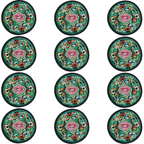 Coaster - Tissu Soie Épais avec Dos en Tissu - Décor Ethnique Floral Vintage - Pour Verres et Tasses - Lot de 4 (1/5)