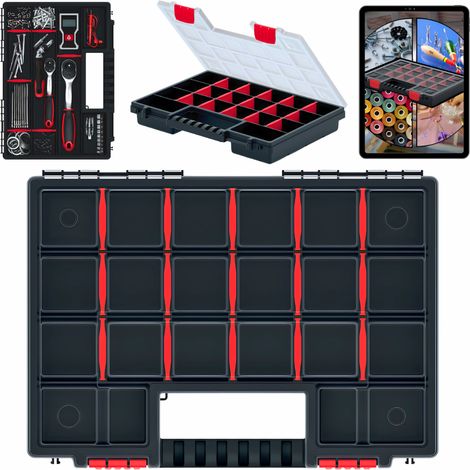 Caja de herramientas, Kistenberg, modelo NORS 35 KNO35255S, ideal para piezas pequeñas, con tapa transparente, divisores móviles y estructura de polímero resistente (1/5)