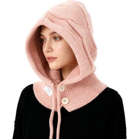 Damen Thermo Kapuzenschal 2-in-1 Mütze & Schal winddicht warm rosa (1/5)