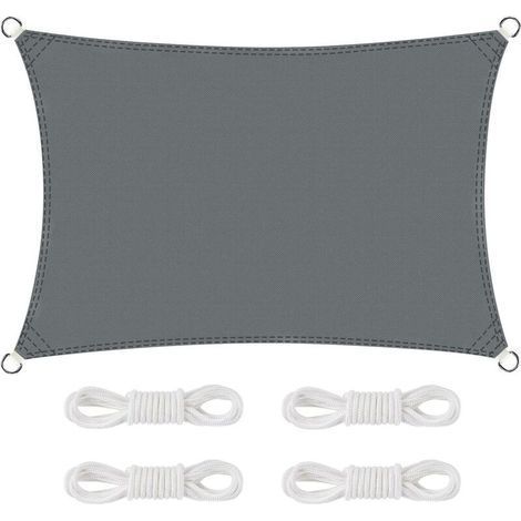 Vela parasole rettangolare impermeabile 2 x 3 m – Tessuto Oxford antistrappo – Protezione UV al 95% per uso esterno su terrazze, giardini e balconi – Grigio (1/5)