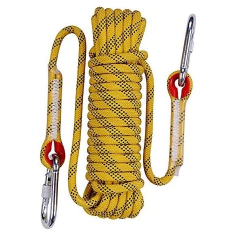 Cuerda de rescate antidesgarro para escalada de 30 m y 12 mm con 2 mosquetones para senderismo, montañismo y emergencias contra incendios.