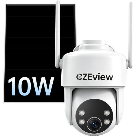 caméra PTZ à batterie HD 3MP, sans Wi-Fi requis, vidéo permanente 24h/24 et 7j/7, rotation horizontale 355° et inclinaison 120°, détection IA, vision nocturne couleur, stockage sur carte SD et cloud