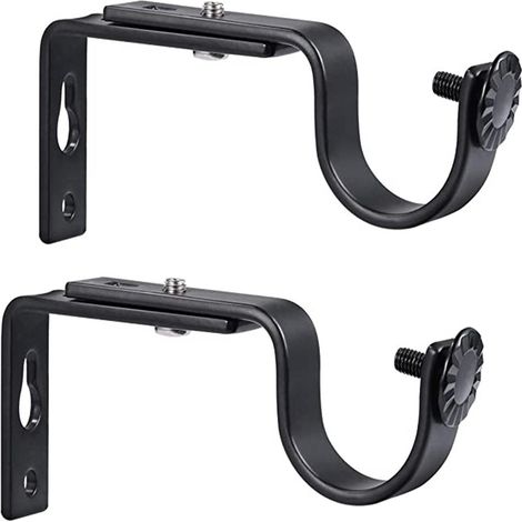 Ensemble de deux supports télescopiques noirs pour rideaux avec supports de montage réglables. (1/5)