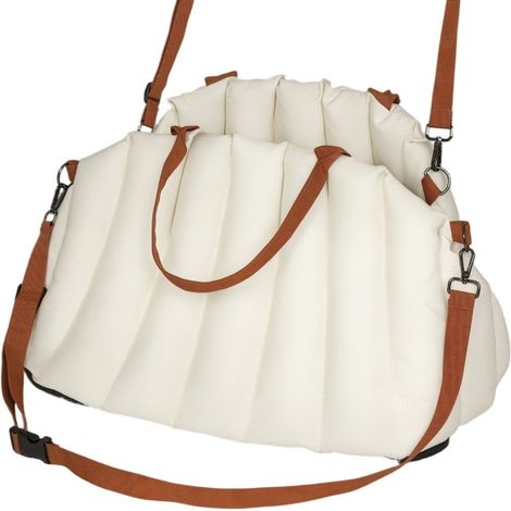 Sac de transport pour chien jusqu'à 5 kg avec coussin et harnais, tissu Oxford crème (1/5)