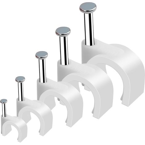 500 serre-câbles avec clou en acier, blancs, pour câbles de 4 mm, 5 mm, 6 mm, 8 mm et 10 mm. Serre-câbles muraux, agrafes pour câbles, serre-câbles pour fixation murale.-AquaForge (1/5)
