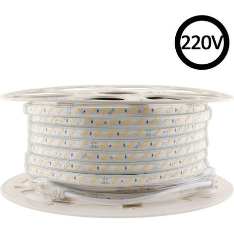 Tira LED 220V SMD2835, 180Led/m, 10W/m, Triac regulable, corte 20cm, carrete 50 metros, Blanco cálido, regulable (1/4)