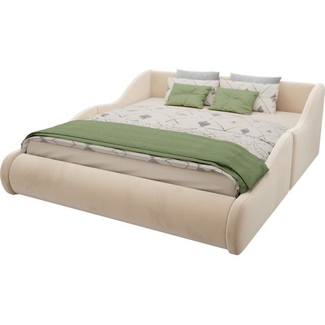 Letto per Bambini 140 x 200 cm Imbottito con Testiera Alta e Sponde, senza Materasso, Beige (1/5)