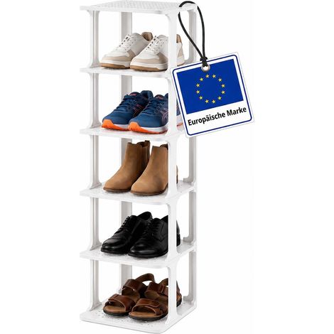 Relaxdays Schuhregal, 6 Ebenen, HxBxT: 91 x 26,5 x 30,5 cm, stapelbar, erweiterbar, Kunststoff, Schuhständer, weiß (1/5)