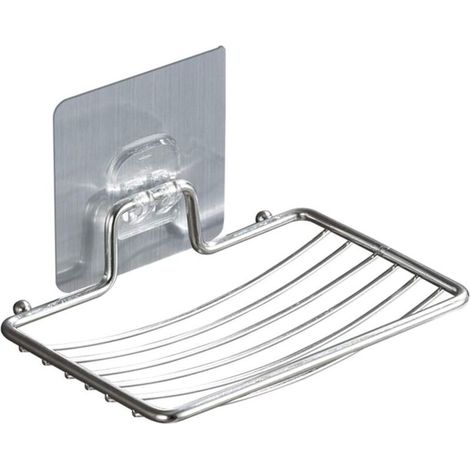 Porte-savon mural auto-adhésif, porte-éponge égouttoir en acier inoxydable 304 pliable (1/4)