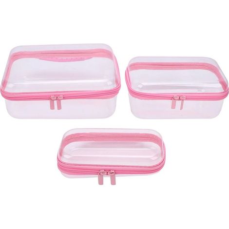 Étui Rigide à Fermeture éclair, Boîte de Rangement Transparente Transparente avec Double Fermeture éclair pour Articles de Toilette de Voyage, Cosmétiques, Jouets, (Ensemble 3 en 1 (1/5)