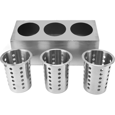 Porte-ustensiles de cuisine multifonctionnel, fond antidérapant, couteau en acier inoxydable, fourchette, seau de rangement 3 trous