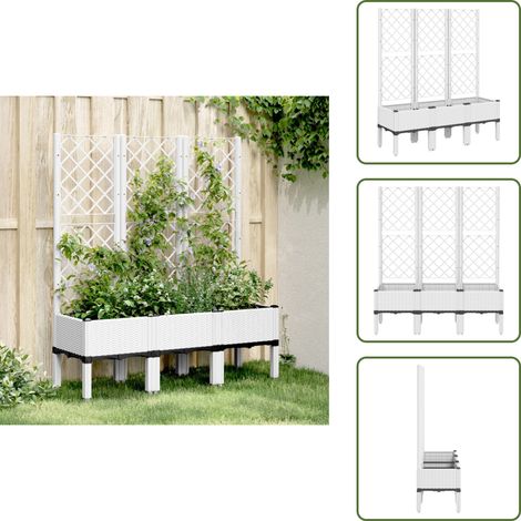 The Living Store Jardinière avec treillis blanc 120x40x142 cm PP - Jardinier - Pot Plante Grimpante - Jardinière Extérieure - Pot En Plastique - Décoration Extérieur (1/5)