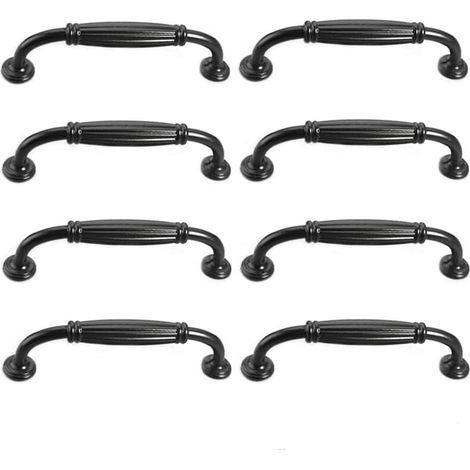 Set di 8 maniglie per ante di armadietti vintage europee, pomelli per cassetti antichi per cucina, camera da letto, spaziatura fori 96 mm, nero (1/4)