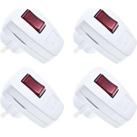 Fiche IP20 avec interrupteur, lot de 4 fiches de contact de protection fiche de contact de protection extra plate 250V (16A), blanc (1/4)
