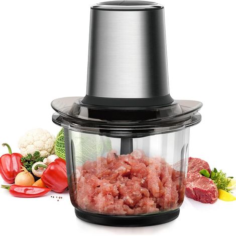 Hachoir Électrique Multifonction Avec Bol Verre 1.5L - 400W, 2 Niveaux de Vitesse, 4 Lames Amovibles pour Viande, Oignon, Herbes, Fruit Sec Rapide (1/5)