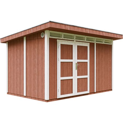 Casetta da Giardino di QUALITÀ PREMIUM 8,7m²-L412xW279cm-con Pavimento, Tegole Bituminose,Set di Vernici-Costruzione con pannelli LP Smartside - Capanno da giardino - TIMBELA M904A-Redwood Red (1/5)