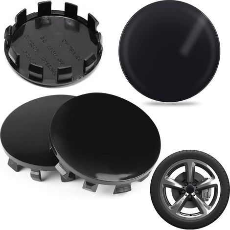 Radnabenkappen, Radnabenkappen, Radzierblenden, Außendurchmesser 56 mm, ABS-Radnabenkappen, Universal-Radnabenkappen für Felgen, Radzierblenden, Autozubehör, 4 Stück (Schwarz) (1/5)