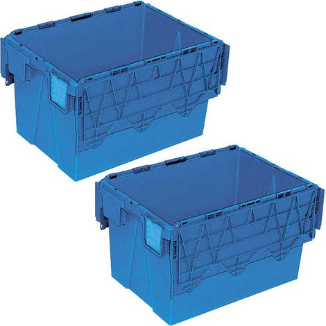 BRB Lot de 2 récipients d'expédition réutilisables avec couvercle, 65 l, 600 x 400 x 365 mm, bleu