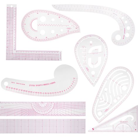 Outils pour la conception de vêtements : patronage, coupe, gradation, règle courbe, règle à boutons, règle en arc, règle droite, règle flexible, règle à patron. (1/5)