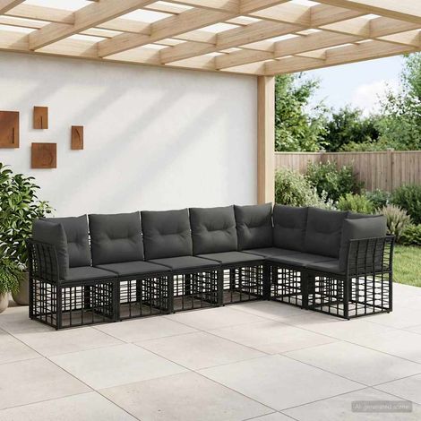 vidaXL  Outdoor Sofa Set  Black Poly Rattan