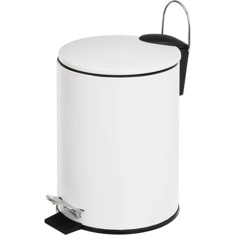 Poubelle de salle de bain en métal coloris blanc avec couvercle - diamètre 21 x Hauteur 26 cm (1/5)