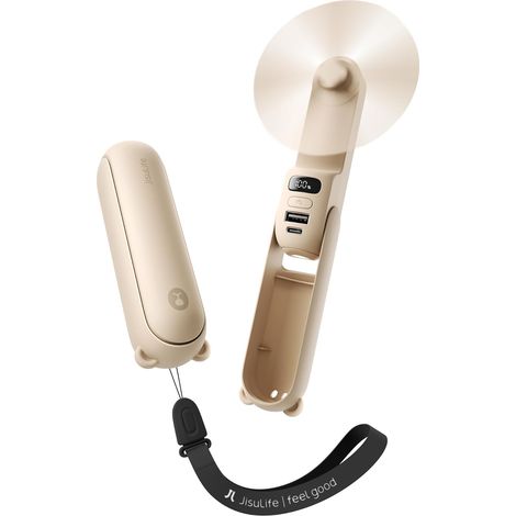 Upgraded mini portable fan with up to 24 hours of battery life, LED digital display, combining a power bank and flashlight, ideal for travel, summer, and concerts