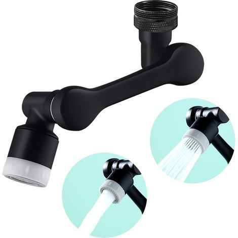 Mousseur rotativo a 1080°, prolunga rubinetto girevole con filtro antispruzzo, regolatore di getto con 2 funzioni di spruzzo per cucina e bagno (nero) (1/5)