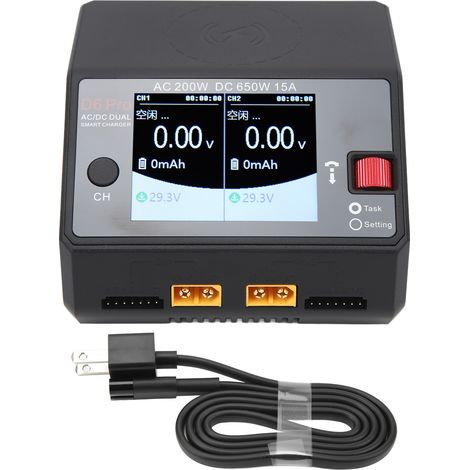 Chargeur de batterie LiPo D6 Pro double port AC200W DC650W 15A pour batteries RC lithium, prise US 100‑240V (1/5)