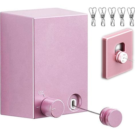 Séchoir à linge d'intérieur rétractable, acier inoxydable, boîtier ABS, rose (1/4)