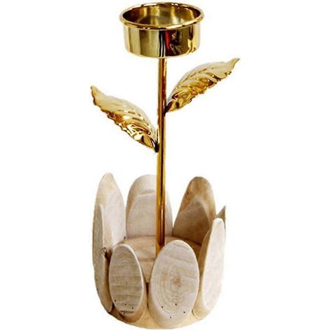 Bougeoir décoratif en bois et métal en forme de fleur pour centres de table (1/4)