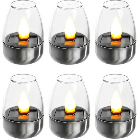 Pack de 6 Bougies LED Électriques Veilleuses Solaires Rechargeables Lumières Solaires Clignotantes pour Extérieur Résistant aux Intempéries Jardin Terrasse Balcon Décoration