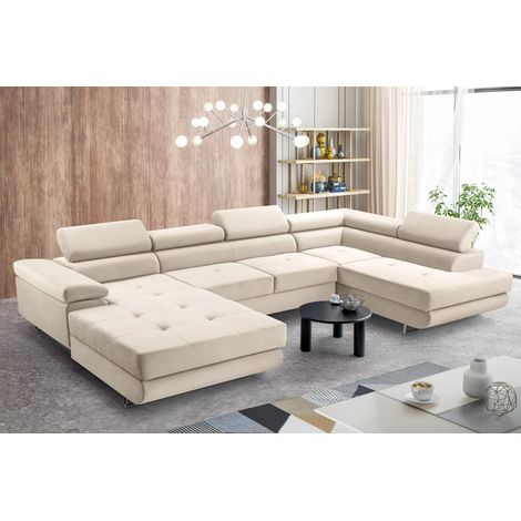 AX LIVING Arborio XL Wohnlandschaft XXL U Form Eckcouch in Beige R