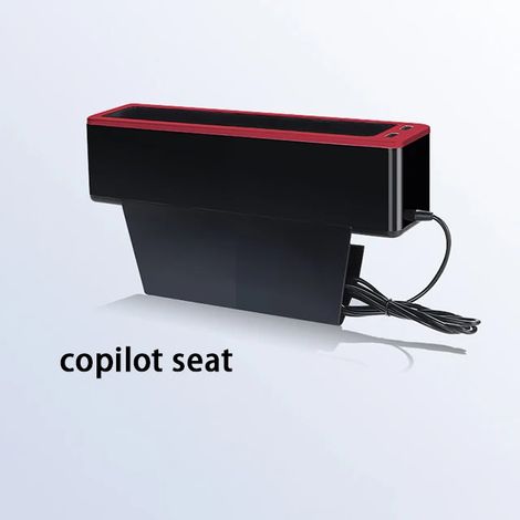 (Siège copilote rouge) Nouveau cache-siège auto avec double port USB pour le chargement, boîte de rangement, coussin en PVC, pour téléphones portables, cartes, chewing-gums et clés.