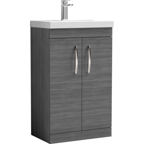 Nuie Athena Floor Standing 2-Door Vanity Unit with Basin-3 600mm Wide - Anthracite Woodgrain