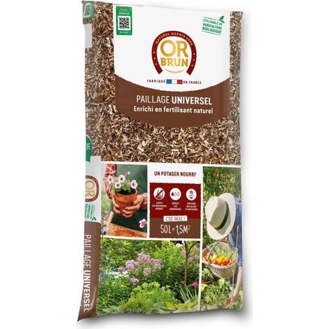Paillage universel 50 L OBRPFUNI50N – Copeaux de bois bruns – Limite l’évaporation et freine les mauvaises herbes – Or Brun