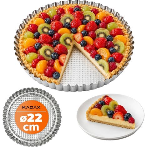 Molde para tartaletas, 22 cm de diámetro, material metálico, certificado CE/UE, bordes ondulados, uso versátil. (1/5)