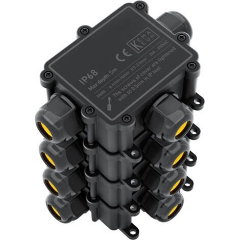 Boîte de dérivation étanche IP68 3 voies noir – pour câbles 4–14 mm, lot de 4 boîtiers de jonction extérieurs résistants (1/5)